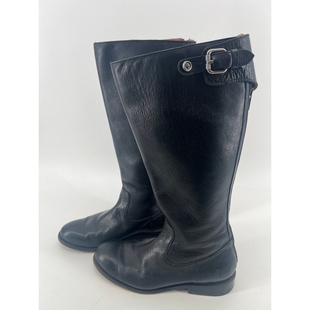Frye Melissa Button Back Zip Black Leather Riding Boots Women Tall Equestrian